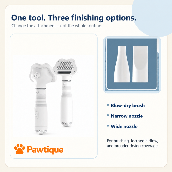 AirGroom attachments: blow-dry brush, narrow nozzle and wide nozzle