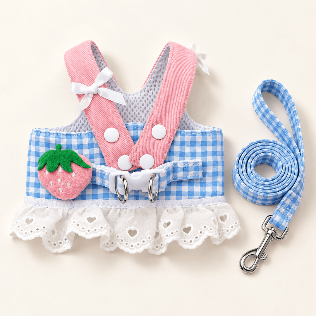 Pawtique BerryLace™ Gingham Dog Harness & Leash Set - Pawtique