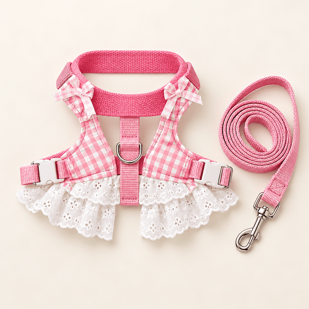 Pawtique BerryLace™ Gingham Dog Harness & Leash Set - Pawtique
