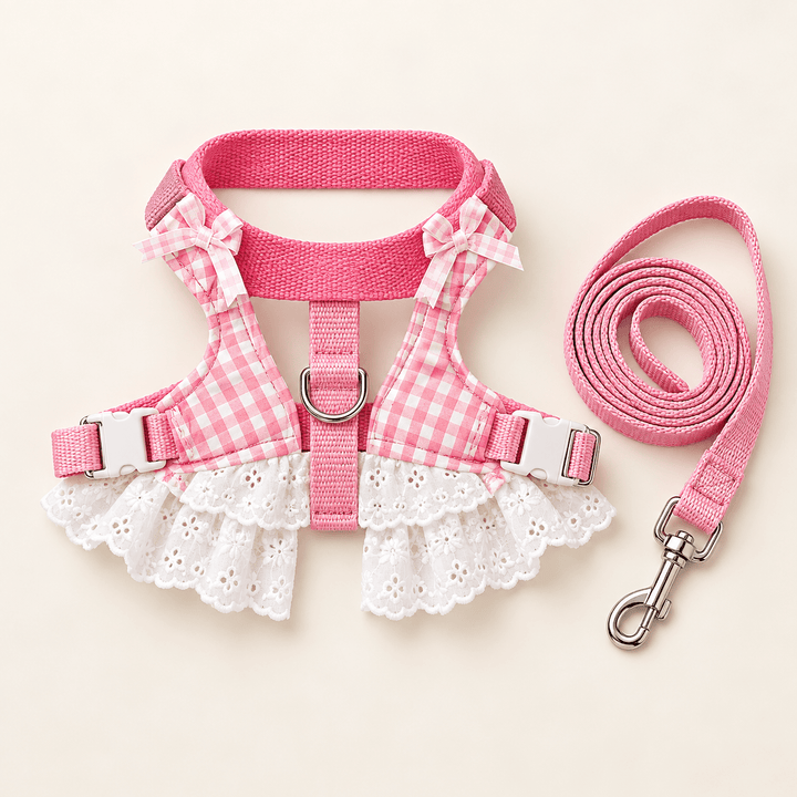 Pawtique BerryLace™ Gingham Dog Harness &amp; Leash Set - Pawtique