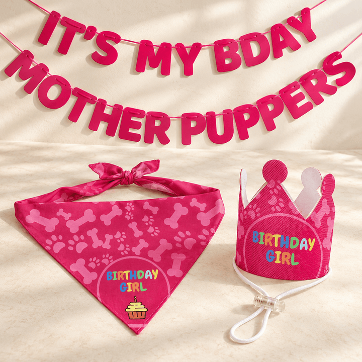 Pawtique Birthday Banner, Crown &amp; Bandana Set - Pawtique