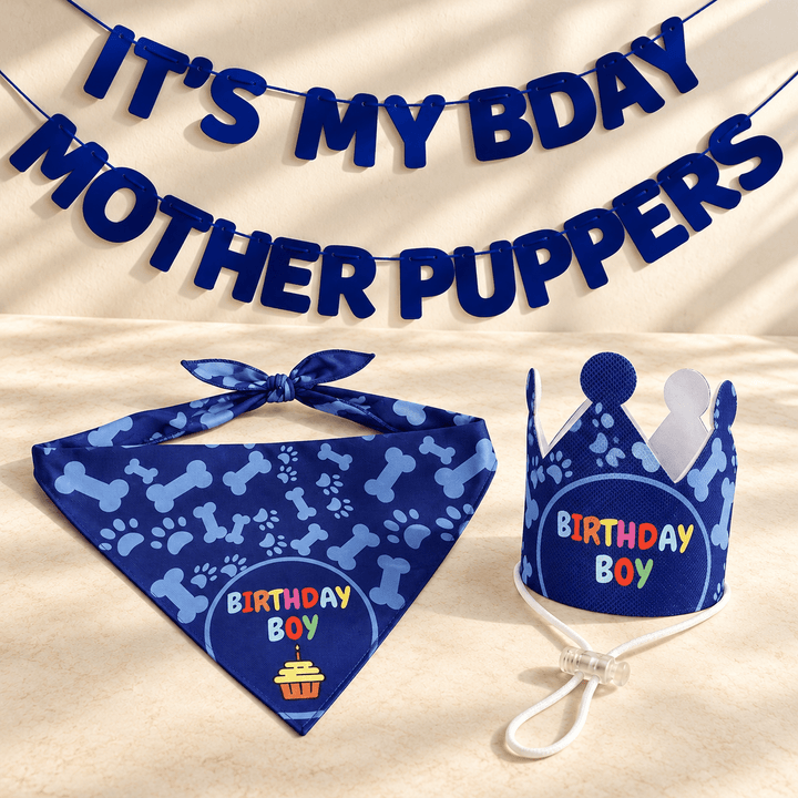 Pawtique Birthday Banner, Crown &amp; Bandana Set - Pawtique