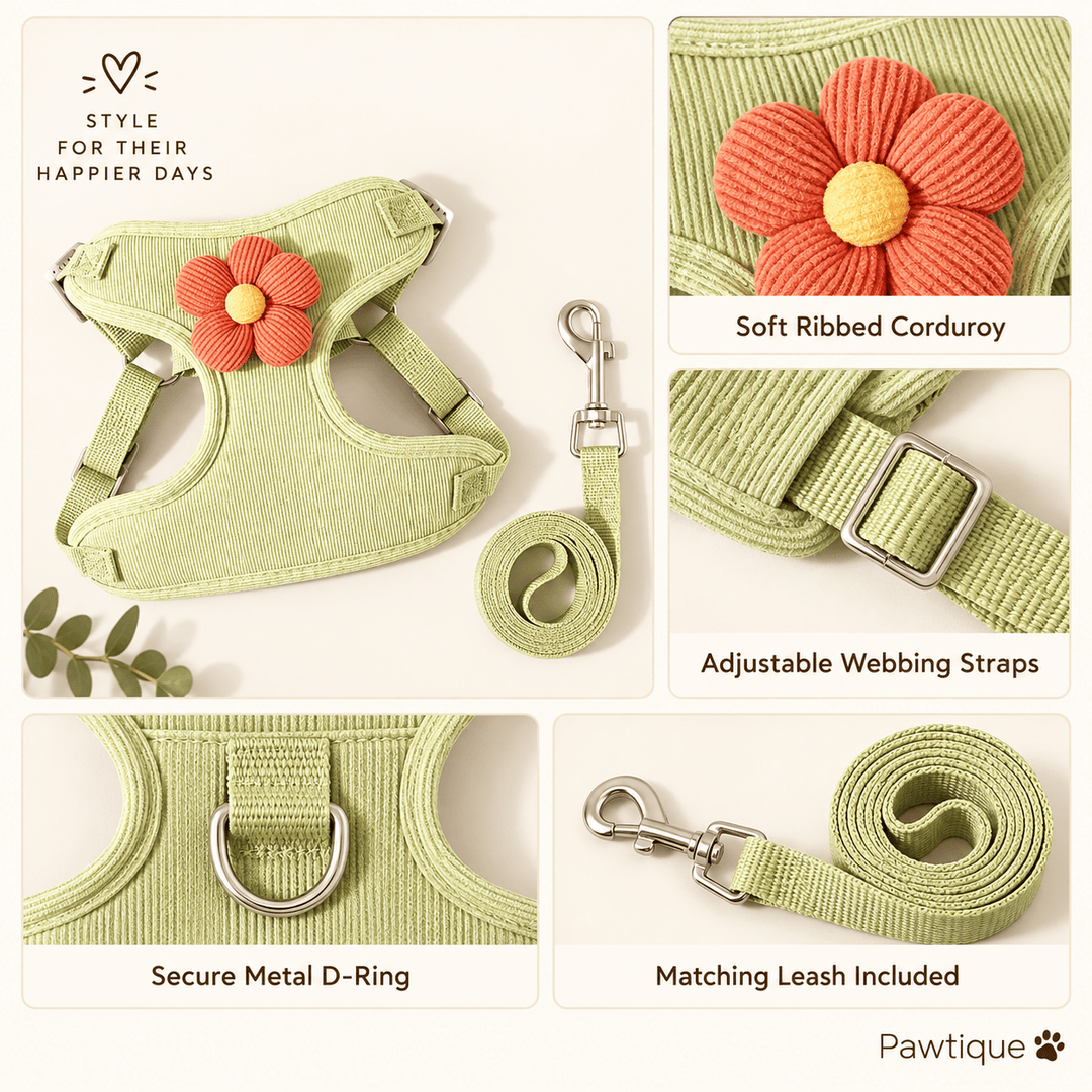 Pawtique BloomCord™ Corduroy Dog Harness &amp; Leash Set - Pawtique