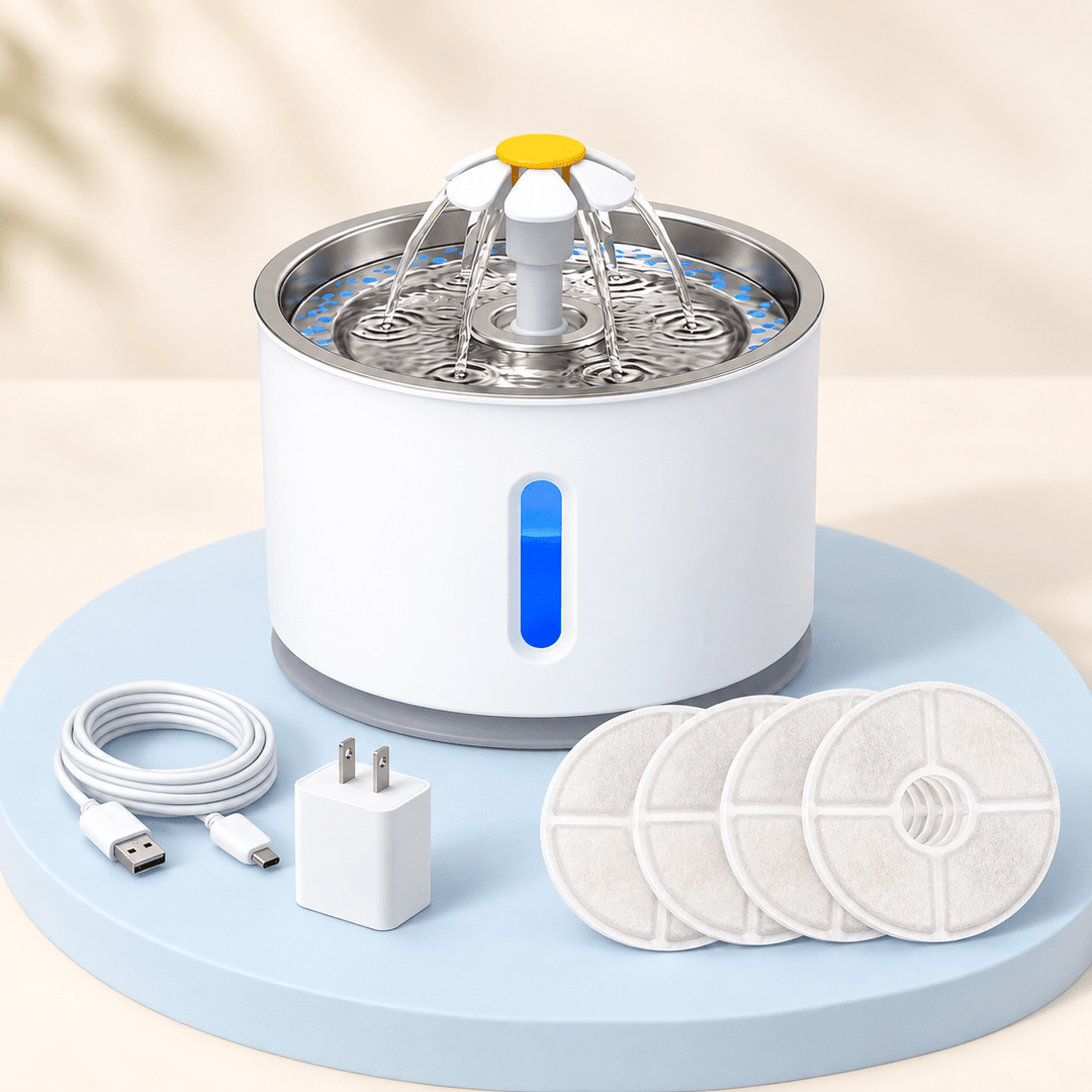 Pawtique BloomFlow™ 2.4L Stainless Steel Pet Fountain - Pawtique