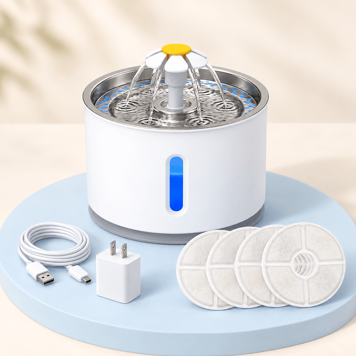 Pawtique BloomFlow™ 2.4L Stainless Steel Pet Fountain - Pawtique