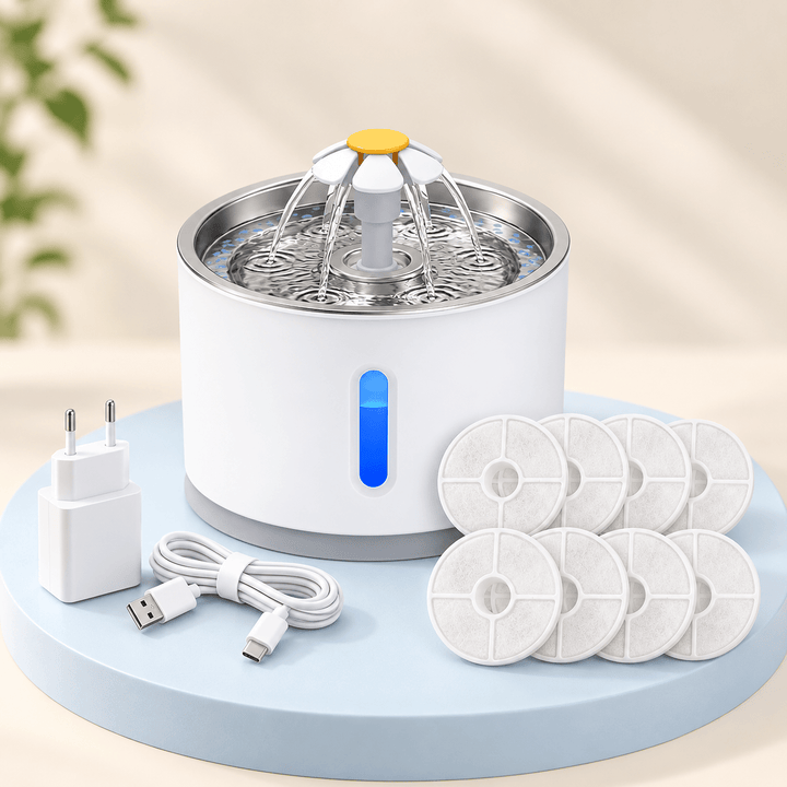 Pawtique BloomFlow™ 2.4L Stainless Steel Pet Fountain - Pawtique