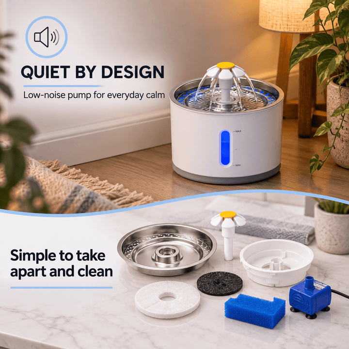 Pawtique BloomFlow™ 2.4L Stainless Steel Pet Fountain - Pawtique