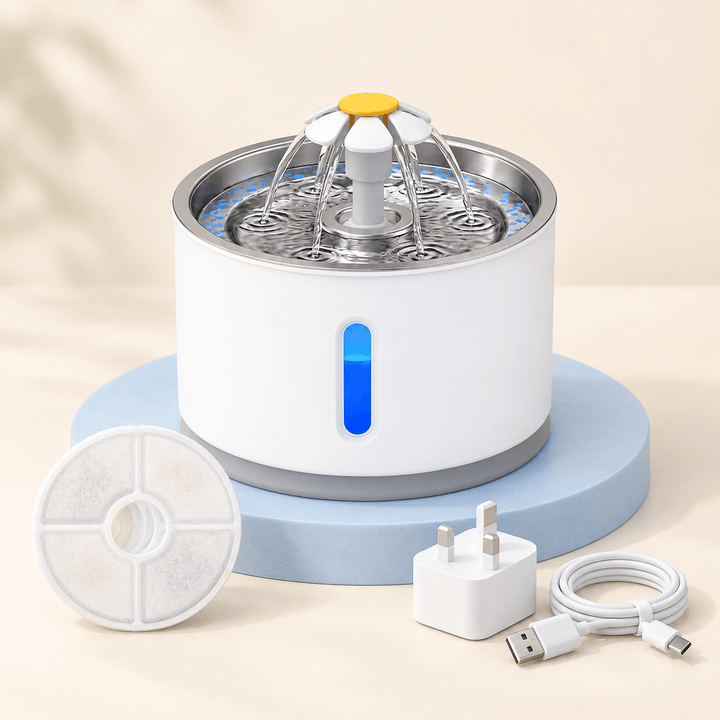 Pawtique BloomFlow™ 2.4L Stainless Steel Pet Fountain - Pawtique
