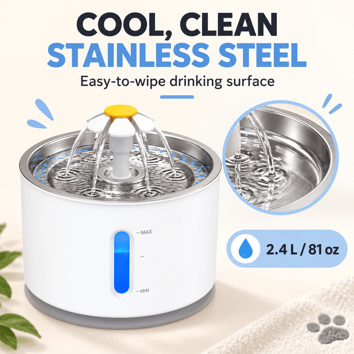 Pawtique BloomFlow™ 2.4L Stainless Steel Pet Fountain - Pawtique