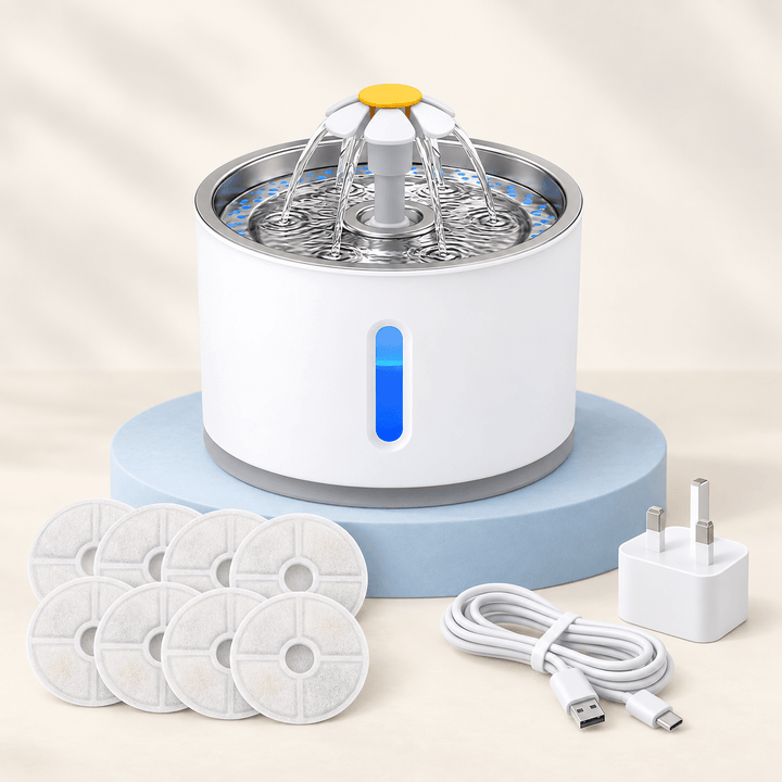 Pawtique BloomFlow™ 2.4L Stainless Steel Pet Fountain - Pawtique