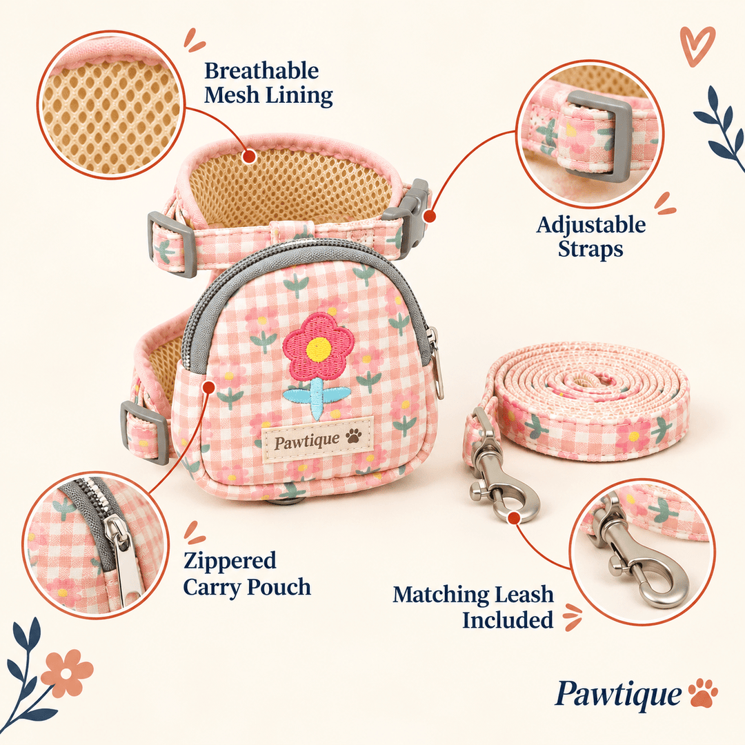 Pawtique BloomPack™ Floral Harness, Pouch &amp; Leash Set - Pawtique