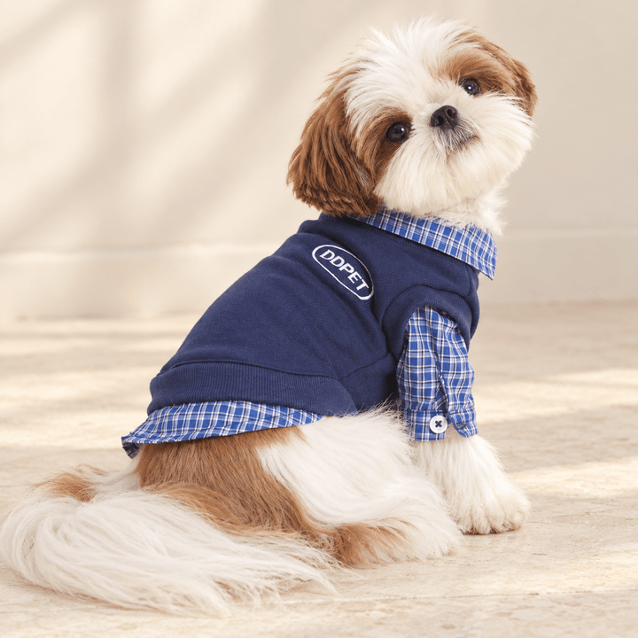 Pawtique Bluecheck Layered Dog Shirt - Pawtique