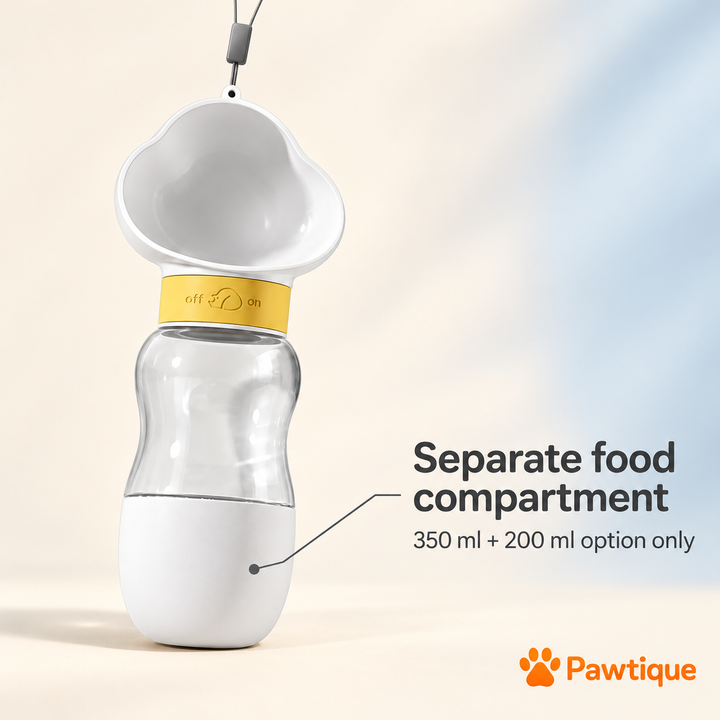 White lower food compartment on the 350 ml + 200 ml bottle configuration, with a label stating this option only.