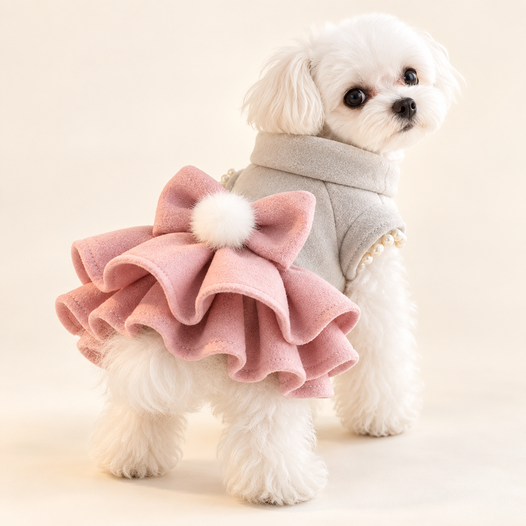 Pawtique BowBelle layered dog dress coat in Pink