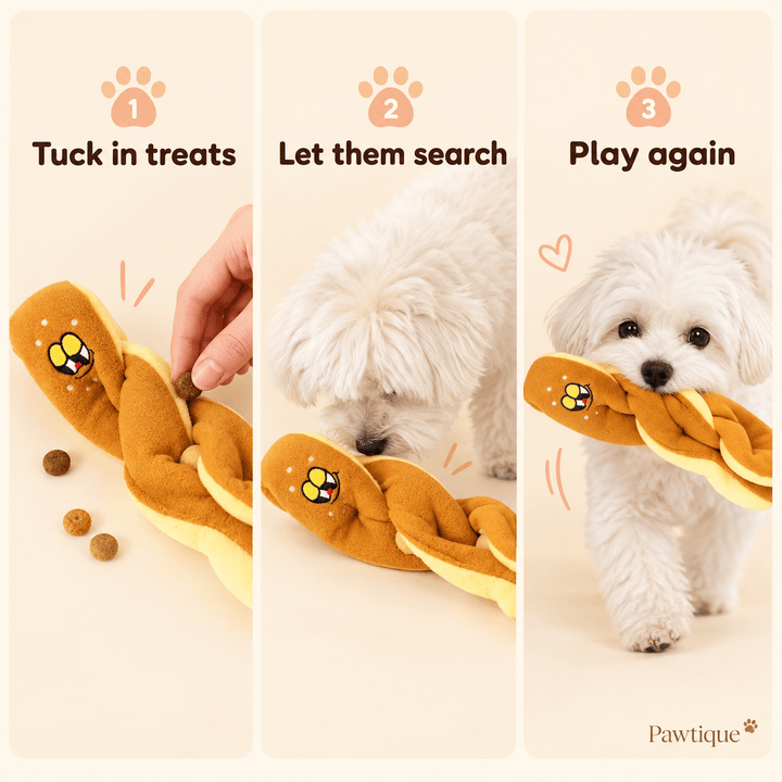 Pawtique BraidBaguette™ Treat-Hiding Plush Dog Toy - Pawtique