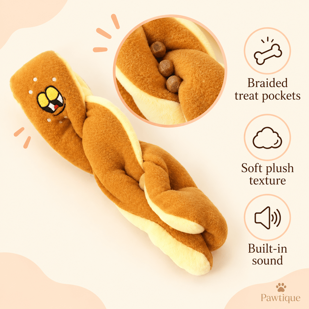Pawtique BraidBaguette™ Treat-Hiding Plush Dog Toy - Pawtique