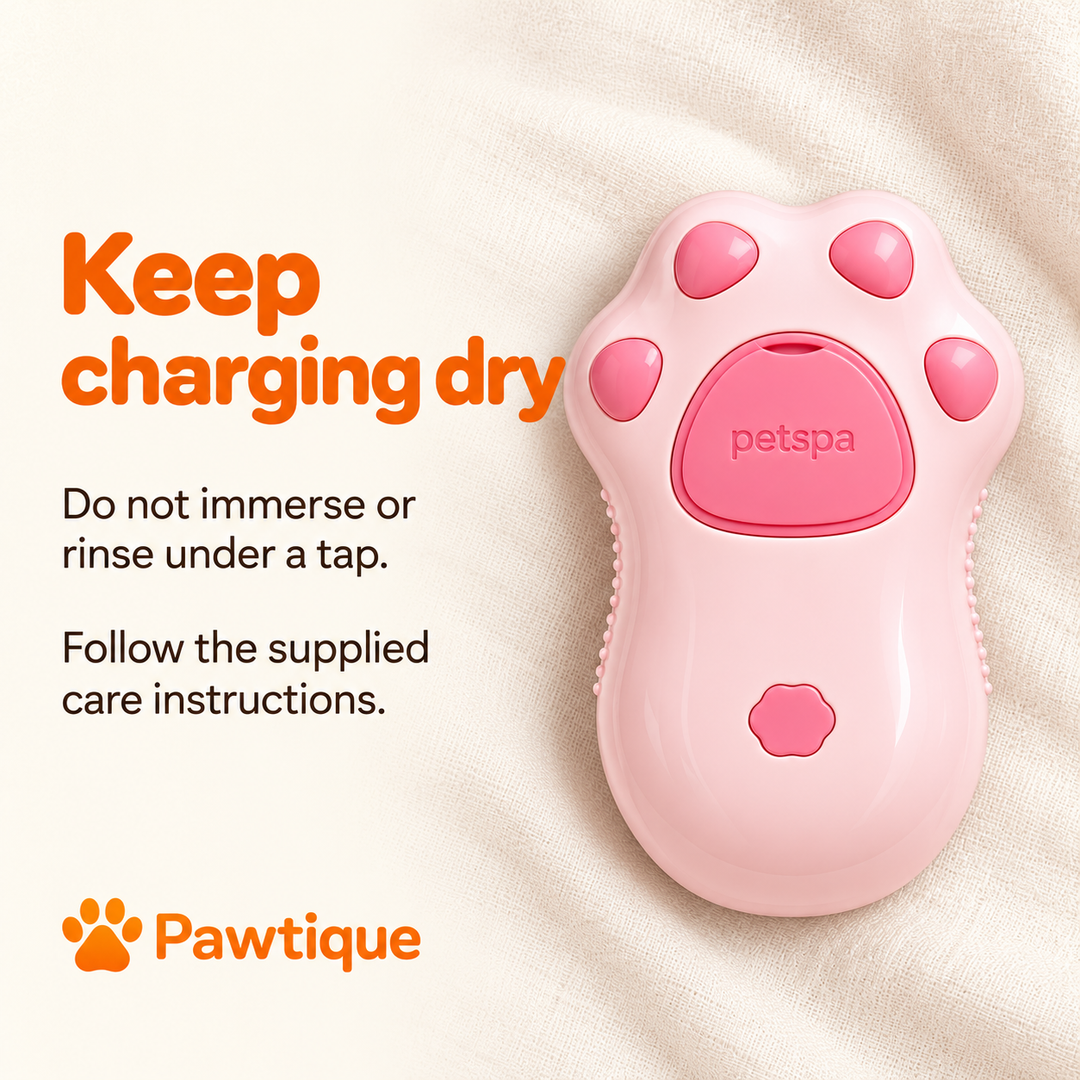 Charging and care precautions: keep charging dry and do not immerse or rinse under a tap.