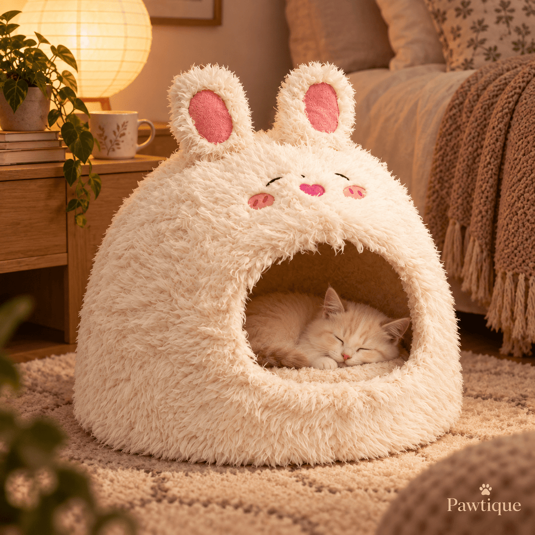 Pawtique BunnyBurrow™ Plush Cat Cave Bed - Pawtique