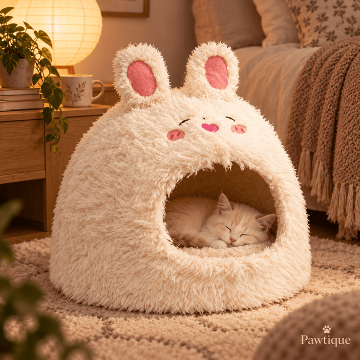 Pawtique BunnyBurrow™ Plush Cat Cave Bed - Pawtique