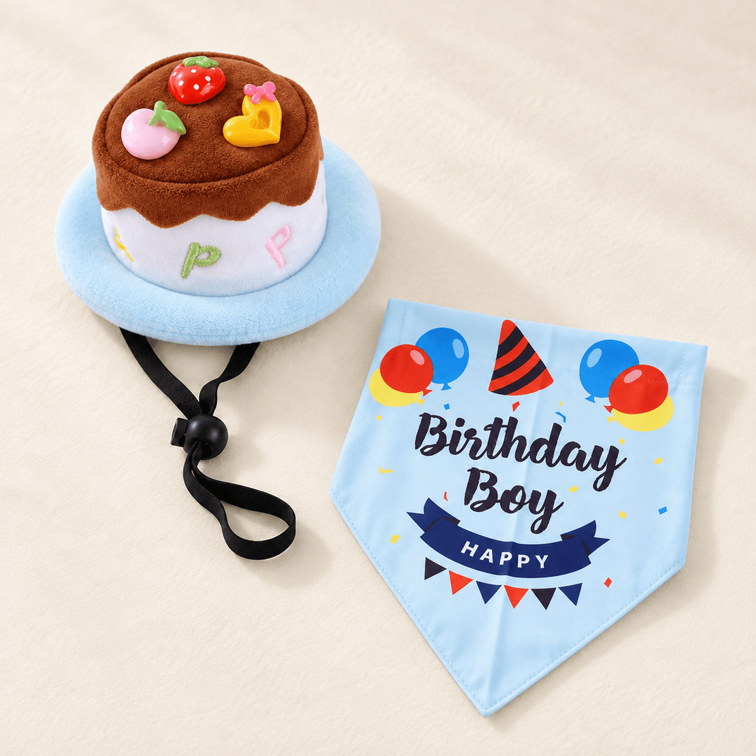 Pawtique Candy Birthday Bandana &amp; Cake Hat Set - Pawtique