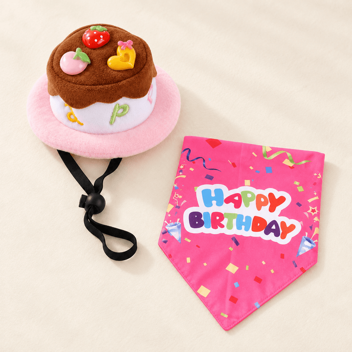 Pawtique Candy Birthday Bandana &amp; Cake Hat Set - Pawtique