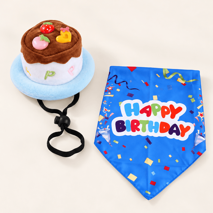 Pawtique Candy Birthday Bandana &amp; Cake Hat Set - Pawtique