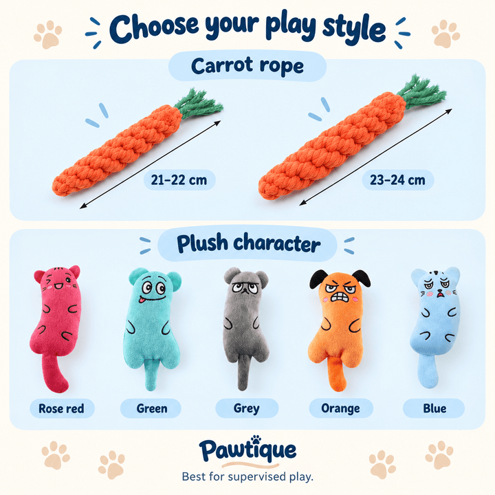 Pawtique Carrot Rope &amp; Plush Character Dog Toys - Pawtique