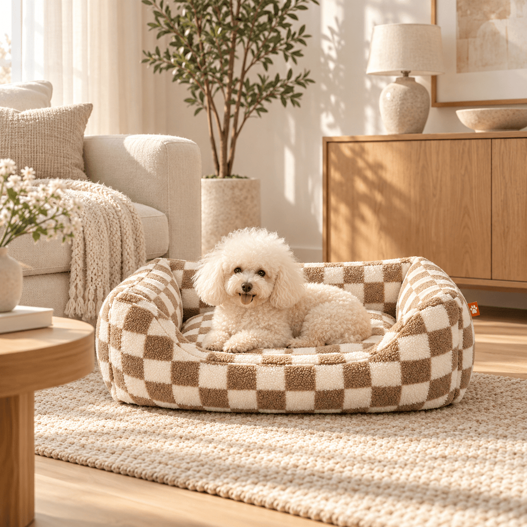Pawtique CheckerMuse™ Faux-Lambswool Bolster Dog Bed - Pawtique