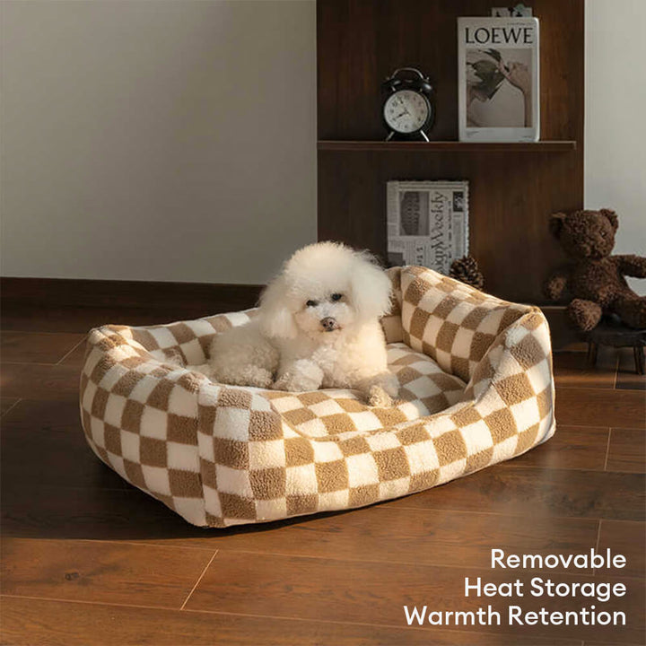 Pawtique CheckerMuse™ Faux-Lambswool Bolster Dog Bed - Pawtique
