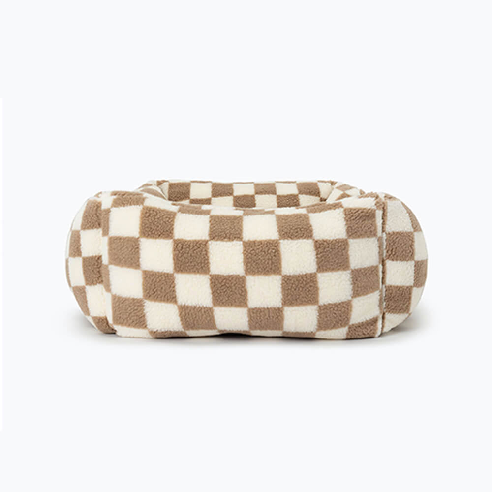 Pawtique CheckerMuse™ Faux-Lambswool Bolster Dog Bed - Pawtique