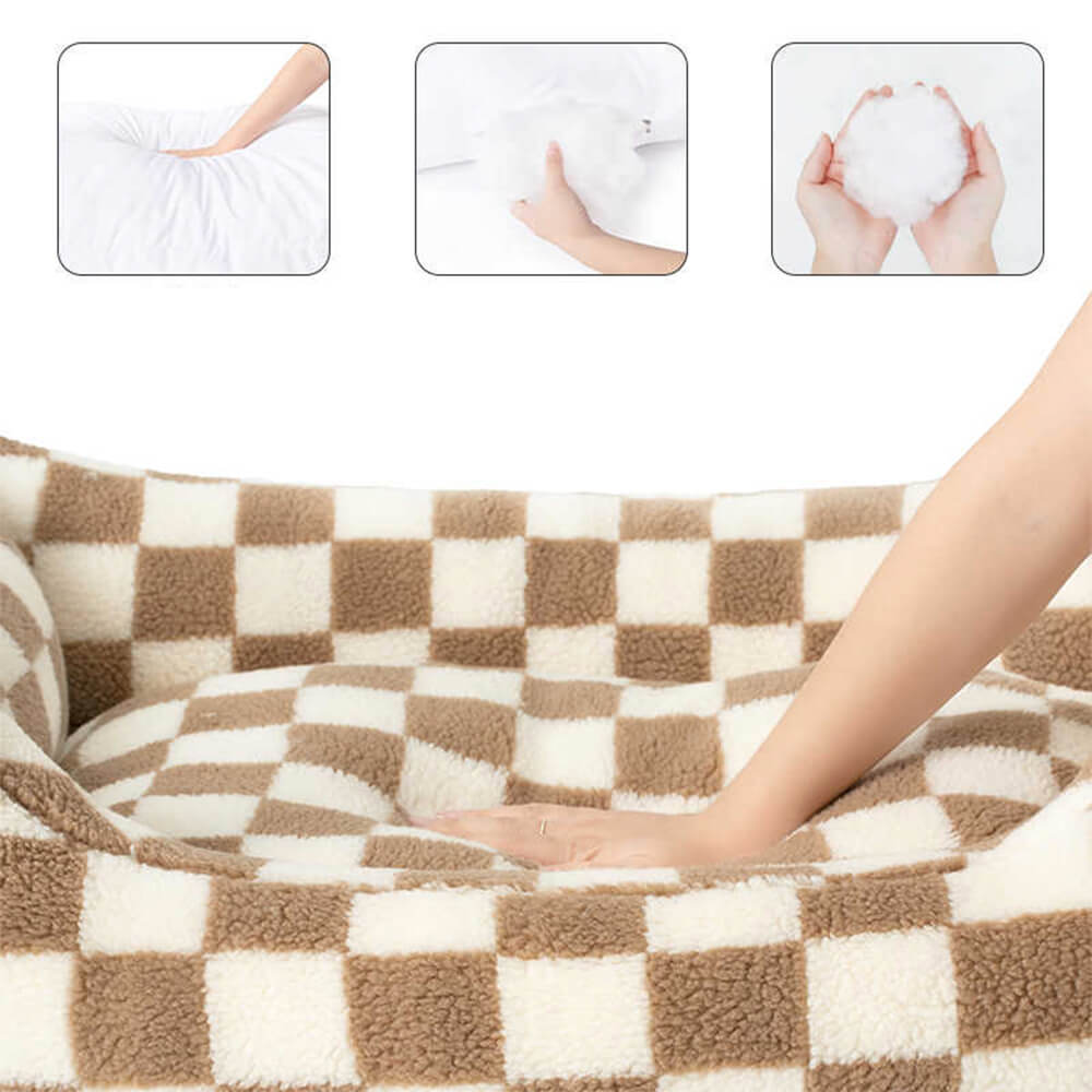 Pawtique CheckerMuse™ Faux-Lambswool Bolster Dog Bed - Pawtique