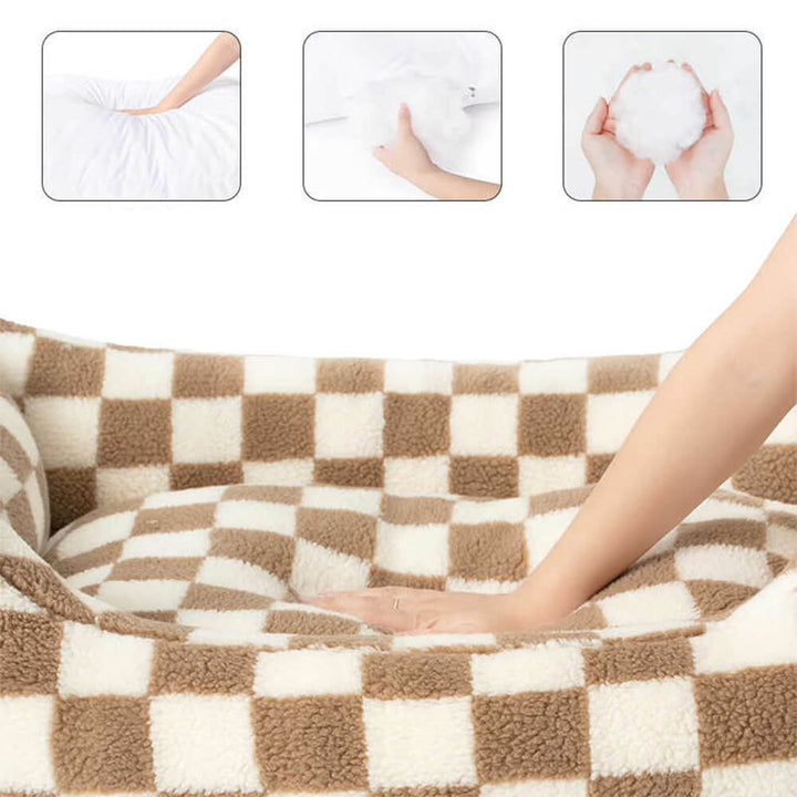 Pawtique CheckerMuse™ Faux-Lambswool Bolster Dog Bed - Pawtique