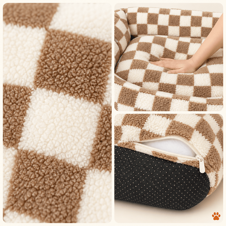 Pawtique CheckerMuse™ Faux-Lambswool Bolster Dog Bed - Pawtique