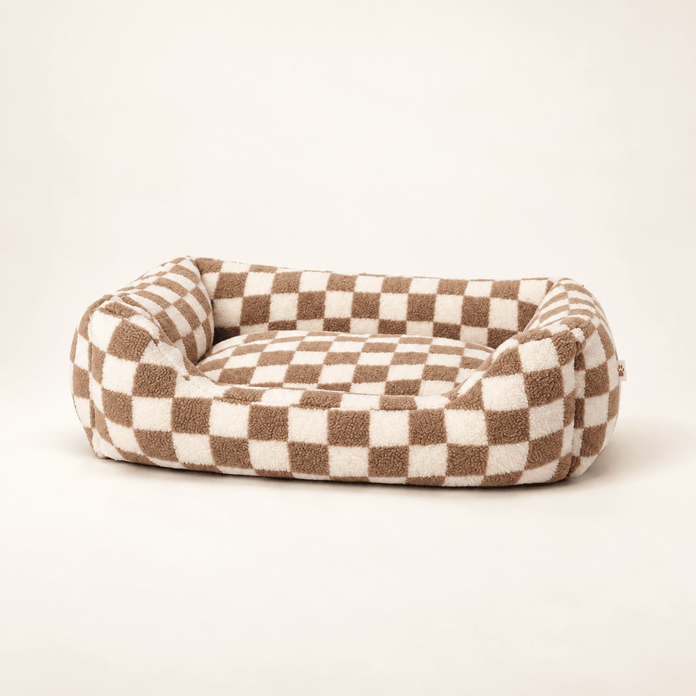 Pawtique CheckerMuse™ Faux-Lambswool Bolster Dog Bed - Pawtique