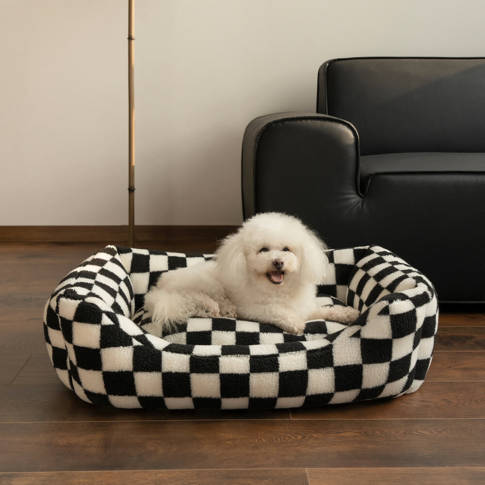 Pawtique CheckerMuse™ Faux-Lambswool Bolster Dog Bed - Pawtique
