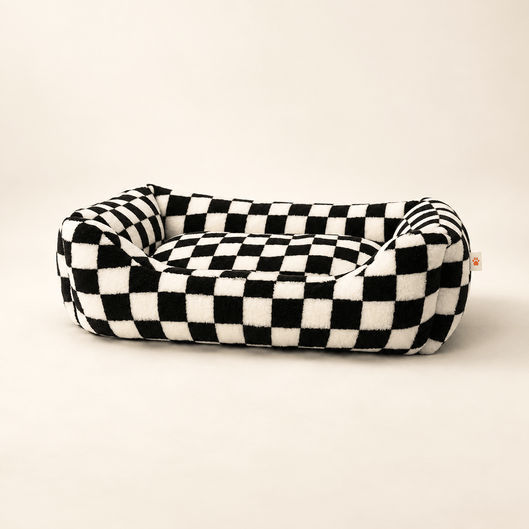 Pawtique CheckerMuse™ Faux-Lambswool Bolster Dog Bed - Pawtique