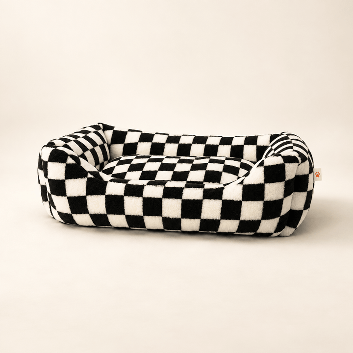 Pawtique CheckerMuse™ Faux-Lambswool Bolster Dog Bed - Pawtique