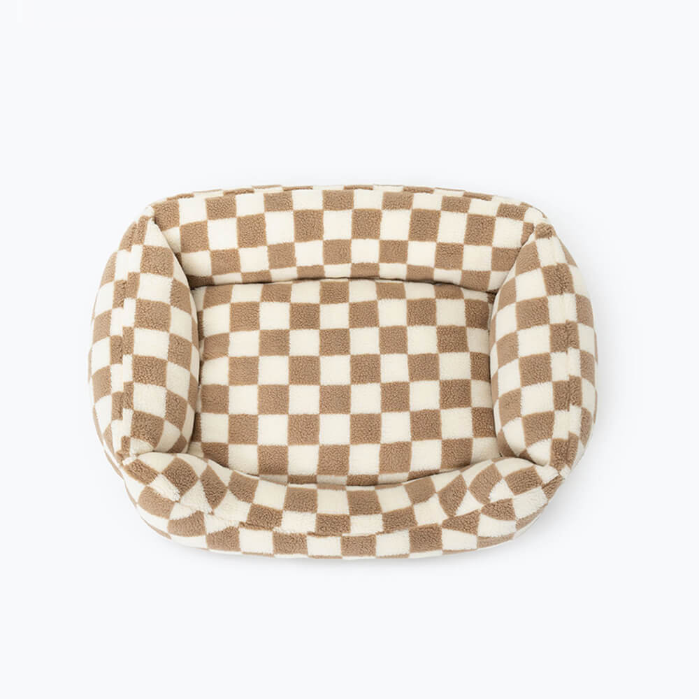Pawtique CheckerMuse™ Faux-Lambswool Bolster Dog Bed - Pawtique
