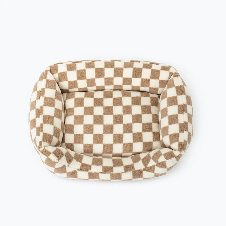 Pawtique CheckerMuse™ Faux-Lambswool Bolster Dog Bed - Pawtique