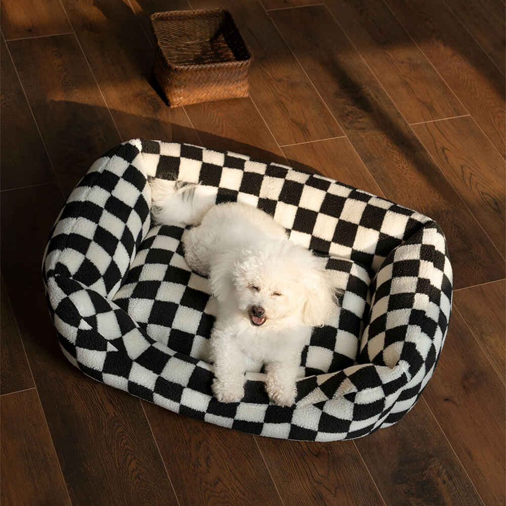 Pawtique CheckerMuse™ Faux-Lambswool Bolster Dog Bed - Pawtique