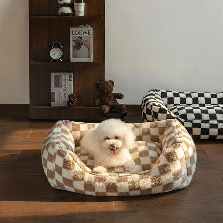 Pawtique CheckerMuse™ Faux-Lambswool Bolster Dog Bed - Pawtique