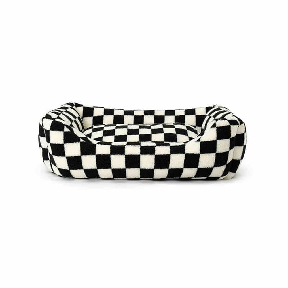 Pawtique CheckerMuse™ Faux-Lambswool Bolster Dog Bed - Pawtique