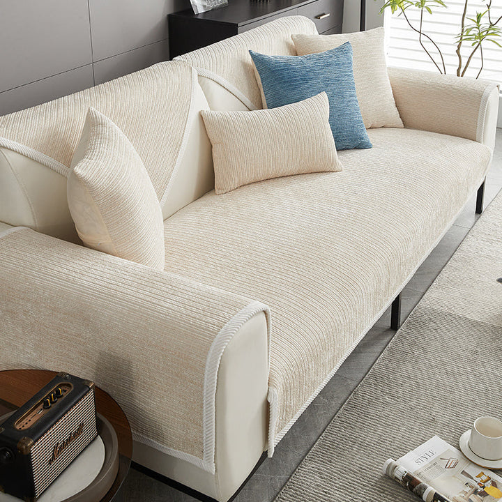 Beige chenille panels styled across a sofa; color and placement example only, contents depend on the selected single panel or set