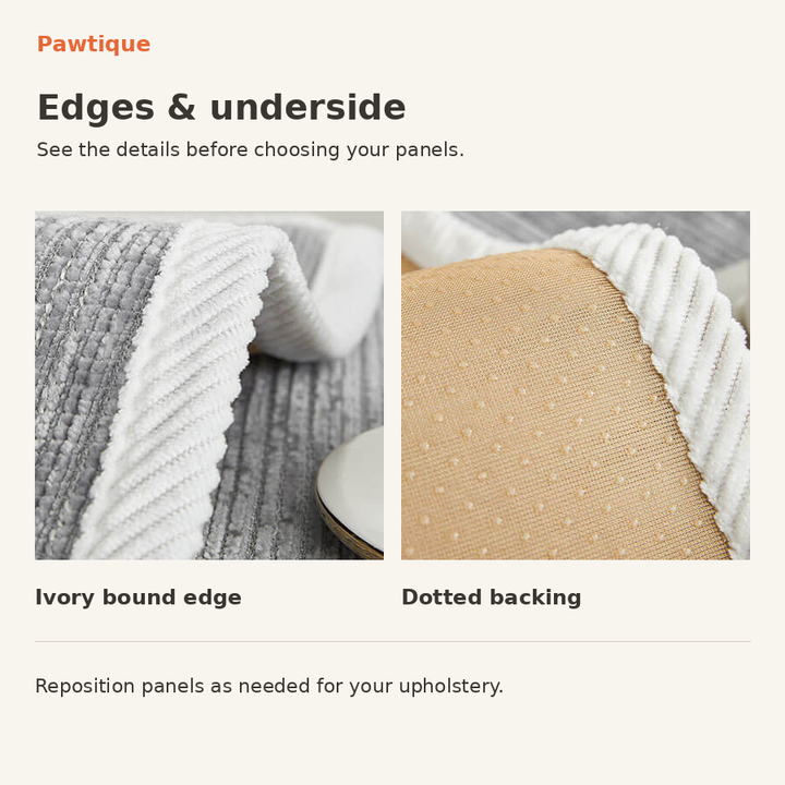 Chenille cover with ivory bound edges and dotted underside, shown in original close-ups.