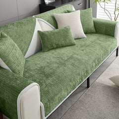 Green chenille panels styled across a sofa; color and placement example only, contents depend on the selected single panel or set