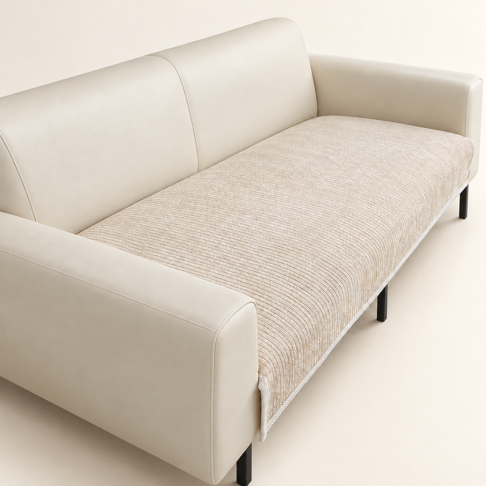 Beige chenille single seat panel shown on a cream sofa; size and coverage vary with the selected dimensions.