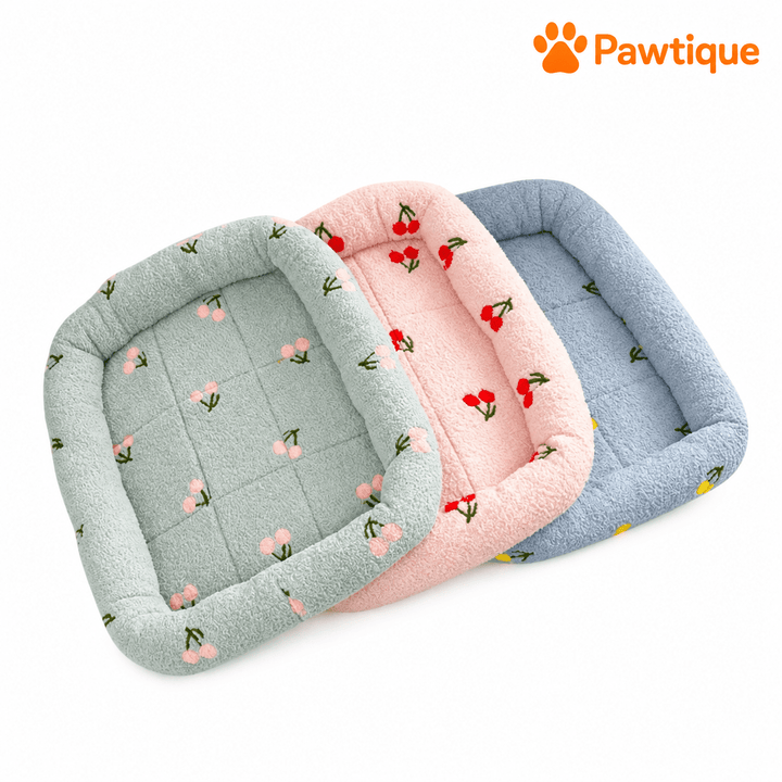 Green, Pink and Grey Cherry Print color choices shown together