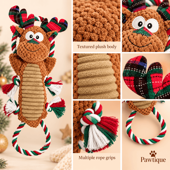 Pawtique Christmas Reindeer Plush &amp; Rope Dog Toy - Pawtique