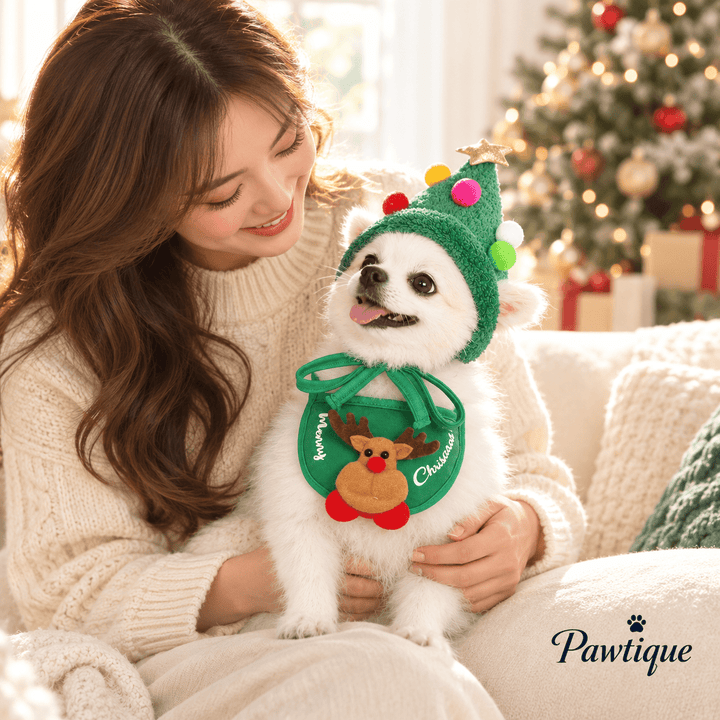 Pawtique Christmas Tree Hat &amp; Bib Set - Pawtique