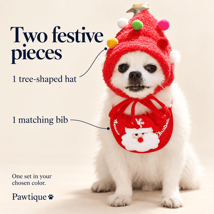 Pawtique Christmas Tree Hat &amp; Bib Set - Pawtique